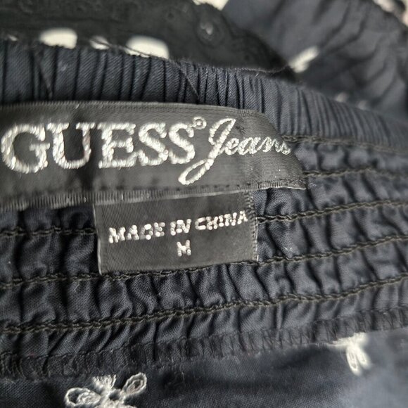 Vintage Y2K 90s Guess Black White Embroidered Smocked Halter Top - Picture 7 of 8